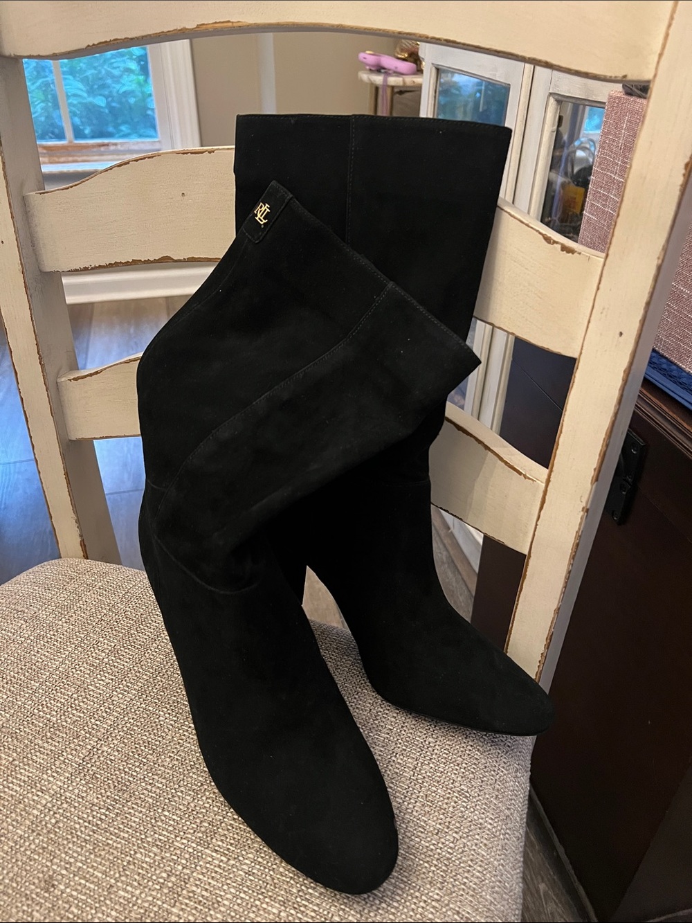 Lauren Ralph Lauren Black Suede Leather High Pointed-Toe Boots sz 9 NWOT